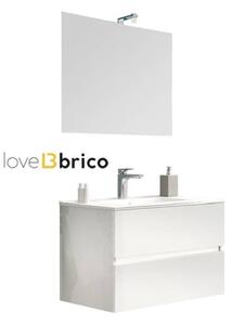 Mobile da bagno sospeso 80 cm con lavabo, specchio e led bianco lucido