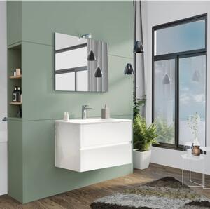 Mobile da bagno sospeso 80 cm con lavabo, specchio e led bianco lucido