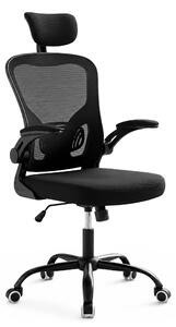 Sedia da ufficio Relaxdays, regolabile in altezza, girevole, con funzione basculante, supporto lombare e poggiatesta, in rete, sedia ergonomica, colore nero