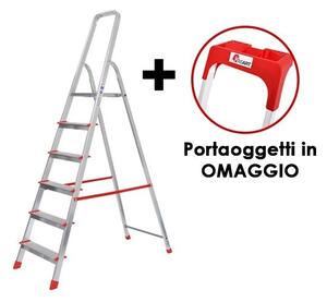 Scala Domestica 6 Gradini In Alluminio Leggera Con Porta Oggetti E Pedana In Acciaio