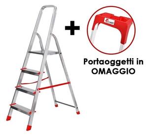 Scala Domestica 4 Gradini In Alluminio Leggera Con Porta Oggetti E Pedana In Acciaio