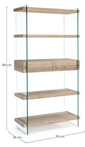 Libreria In Vetro 2 Cassetti 4 Mensole In Legno Rovere Line Kenya Bizzotto 90x39x180