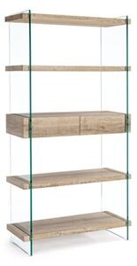 Libreria In Vetro 2 Cassetti 4 Mensole In Legno Rovere Line Kenya Bizzotto 90x39x180