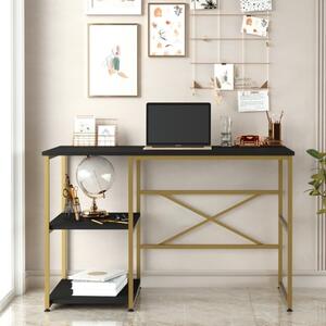 Scrivania Industrial Con Ripiani Laterali 120x60x75H Oro E Nero Voyage
