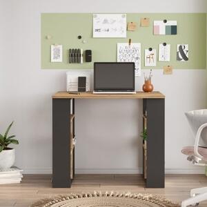 Scrivania Libreria Con Ripiani Laterali 90x60x74H Rovere E Antracite Bremen