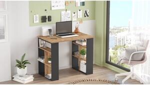 Scrivania Libreria Con Ripiani Laterali 90x60x74H Rovere E Antracite Bremen