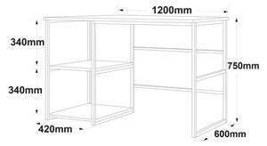 Scrivania Industrial Con Ripiani Laterali 120x60x75H Oro E Nero Voyage