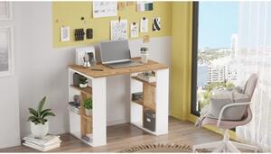 Scrivania Libreria Con Ripiani Laterali 90x60x74H Rovere E Bianco Bremen