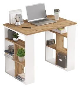 Scrivania Libreria Con Ripiani Laterali 90x60x74H Rovere E Bianco Bremen