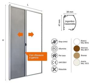 Zanzariera Per Porta Apertura Orizzontale Scorrevole 150x250 Riducibile Avorio Sangiorgio