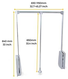 Appendiabiti regolabile per armadio 83 - 115 cm Cromato in Acciaio e Tecnoplastica