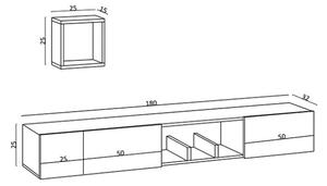 Mobile TV Sospeso 180 Cm Effetto Legno Con Mensola A Cubo Armor