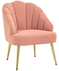 HOMCOM Poltroncina da Camera e Salotto a Conchiglia Stile Art Deco, Vellutato e Acciaio, 63x65x84 cm, Rosa