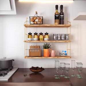 Mensola Industrial 3 Ripiani In Legno E Metallo 60x16x62 Rovere E Oro Jude
