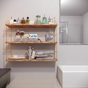Mensola Industrial 3 Ripiani In Legno E Metallo 60x16x62 Rovere E Oro Jude