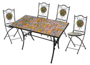 Set Da Pranzo Tavolo Maioliche Rettangolare 120x80 Con 4 Sedie Pieghevoli Kos