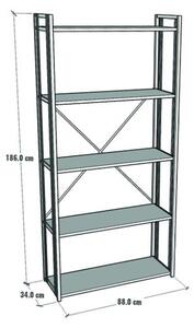 Libreria 5 Ripiani Stile Industrial 88x34x180 Derek Rovere