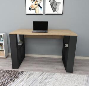 Scrivania Moderna 120x60x74 Con Ripiani Laterali Breeze Rovere Chiaro E Nero