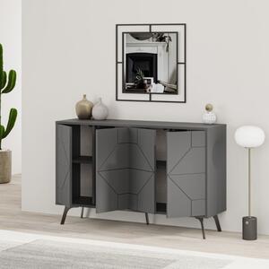 Madia Moderna 4 Ante 123 Cm Design Geometrico Piedi Metallici Dune Antracite
