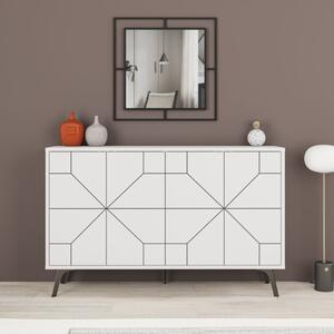 Madia Moderna 4 Ante 123 Cm Design Geometrico Piedi Metallici Dune Bianca