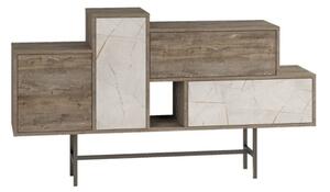 Madia 160 Cm Design Moderno Effetto Legno Hermes Dark Coffe E Marmo