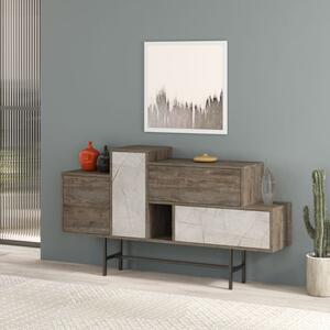 Madia 160 Cm Design Moderno Effetto Legno Hermes Dark Coffe E Marmo
