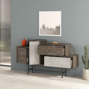 Madia 160 Cm Design Moderno Effetto Legno Hermes Dark Coffe E Marmo