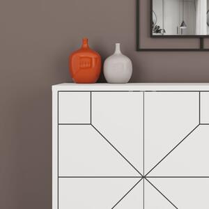 Madia Moderna 4 Ante 123 Cm Design Geometrico Piedi Metallici Dune Bianca