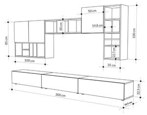Parete Attrezzata 300 Cm Design Moderno Con Pensili Tortora E Noce Big