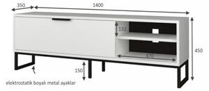 Mobile TV Da Terra 140 Cm Con Piedini Neri E Anta Frontale Way Bianco