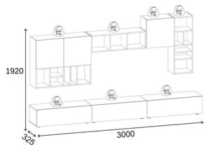 Parete Attrezzata 300 Cm Design Moderno Con Pensili Tortora E Noce Big