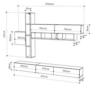 Parete Attrezzata Salotto 275 Cm Con Pensili E Vani Fashion Bianco Moka E Antracite