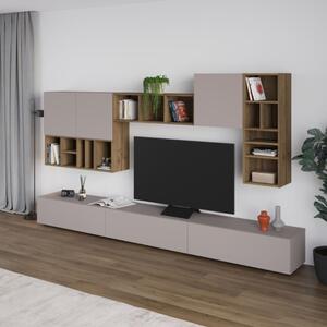 Parete Attrezzata 300 Cm Design Moderno Con Pensili Tortora E Noce Big