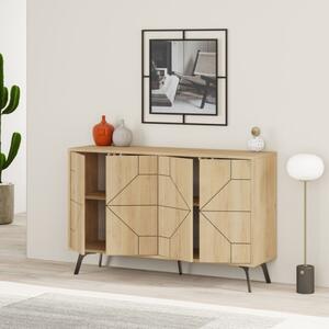 Madia Moderna 4 Ante 123 Cm Design Geometrico Piedi Metallici Dune Rovere