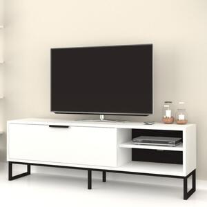Mobile TV Da Terra 140 Cm Con Piedini Neri E Anta Frontale Way Bianco