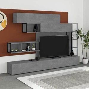 Parete Attrezzata 260 Cm Design Moderno Tronador Grigio Cemento
