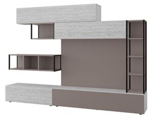 Parete Attrezzata 260 Cm Design Moderno Tronador Tortora E Bianco