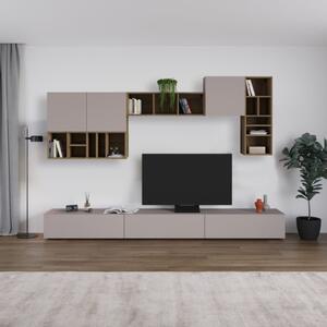 Parete Attrezzata 300 Cm Design Moderno Con Pensili Tortora E Noce Big