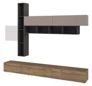 Parete Attrezzata Salotto 275 Cm Con Pensili E Vani Fashion Bianco Moka E Antracite