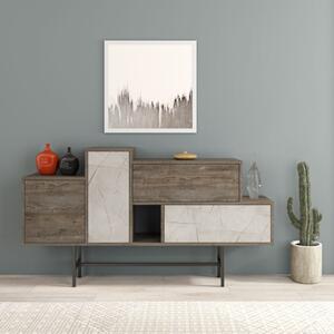 Madia 160 Cm Design Moderno Effetto Legno Hermes Dark Coffe E Marmo