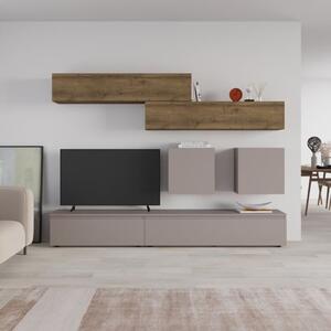 Parete Attrezzata 250 Cm Con Base Moka E Pensili Noce Effetto Legno Licia