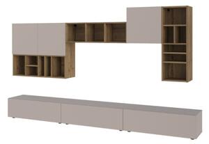 Parete Attrezzata 300 Cm Design Moderno Con Pensili Tortora E Noce Big
