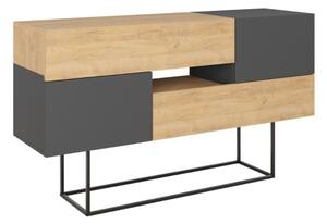 Madia Moderna 2 Ante 2 Cassetti 145 Cm Rovere E Antracite Eros