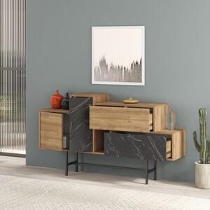 Madia 160 Cm Design Moderno Effetto Legno Hermes Noce E Marmo