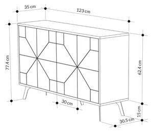 Madia Moderna 4 Ante 123 Cm Design Geometrico Piedi Metallici Dune Antracite