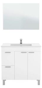 Mobile Da Bagno 80 Cm 2 Ante E 2 Cassetti Con Lavabo E Specchio Aktiva Bianco