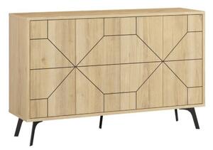 Madia Moderna 4 Ante 123 Cm Design Geometrico Piedi Metallici Dune Rovere