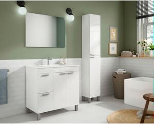 Mobile Da Bagno 80 Cm 2 Ante E 2 Cassetti Con Lavabo E Specchio Aktiva Bianco