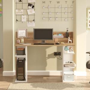 Scrivania Moderna Porta PC 120x58x98 Con Ripiani Laterali Pixel Rovere E Bianco