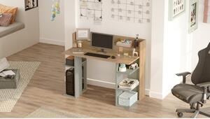 Scrivania Moderna Porta PC 120x58x98 Con Ripiani Laterali Pixel Rovere E Verde